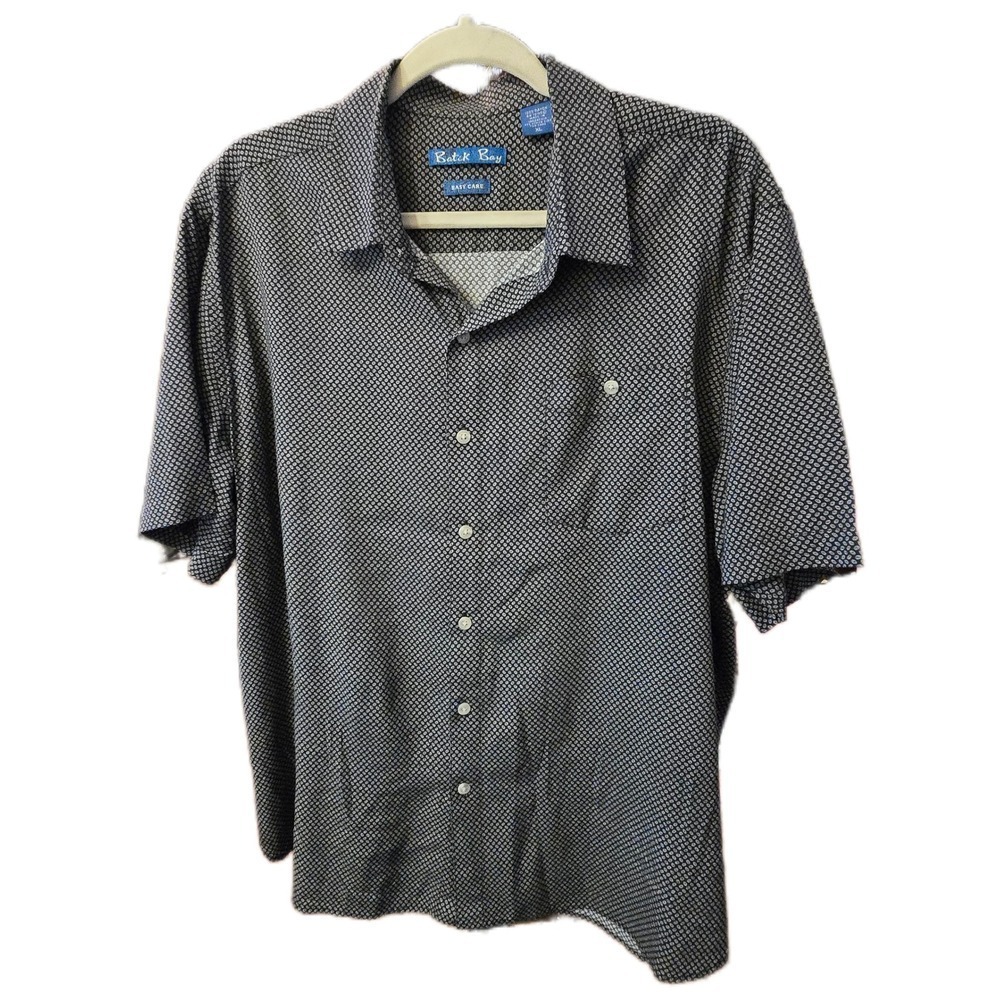 Batik‎ Bay Hawaiian Shirt Mens XL Rayon Geometric Black Short Sleeve